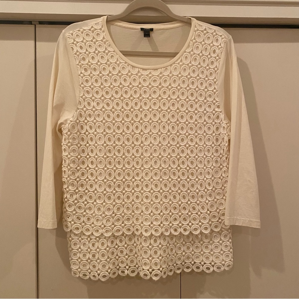 J. Crew cream blouse with eyelet like detail